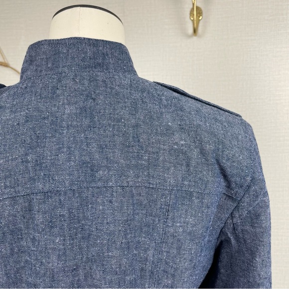 Banana Republic Women Blue Linen Cotton Blend Military Light Jacket 12 - Picture 6 of 12